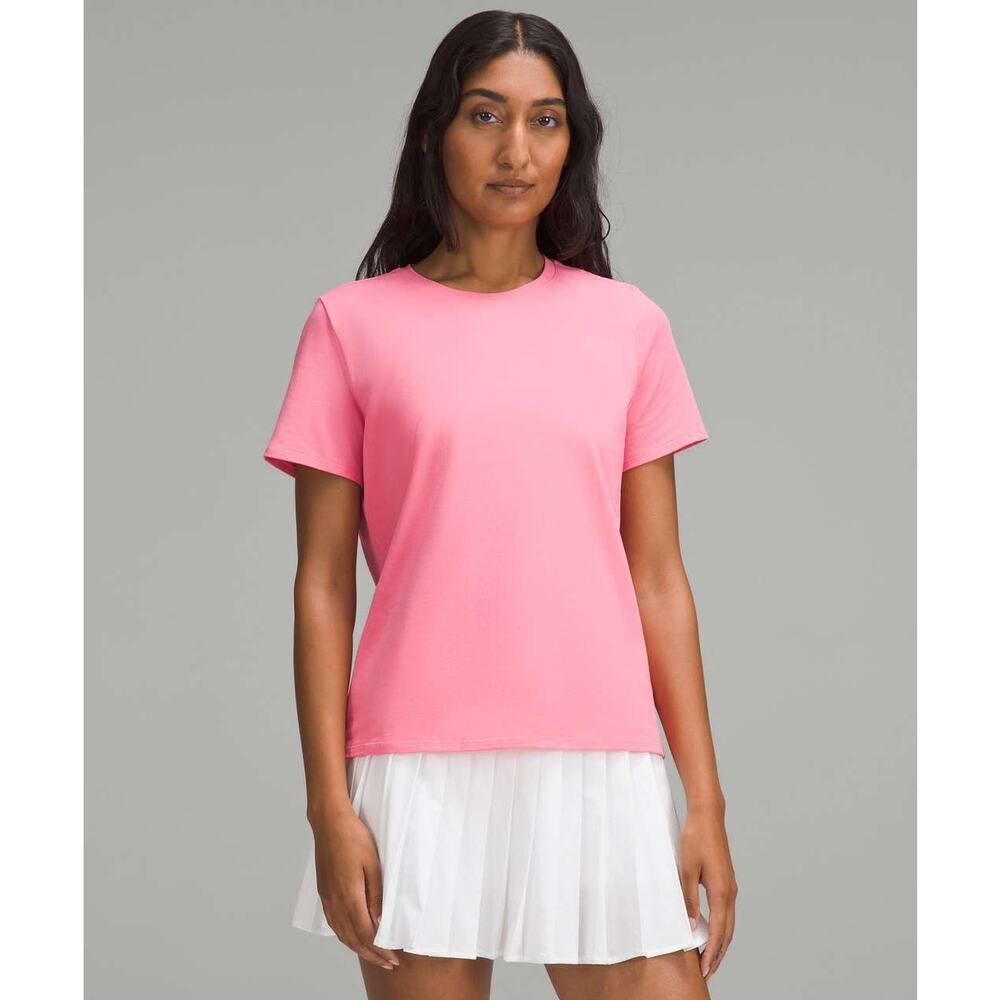 Lululemon Organic Cotton Straight Hem Crewneck Pink Tee Shirt Size Small